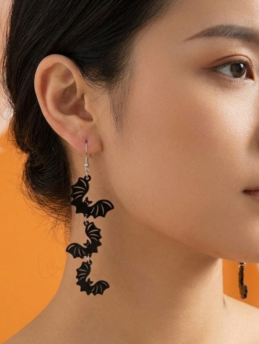 Cute 3 Black Bat Design Long Dangle‎ Earrings Cute Party Style Acrylic Halloween